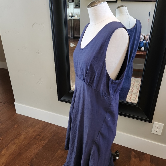 Dark Blue Crepe Sleeveless Scoop Neck Long Dress in Size Large - Picture 4 of 11
